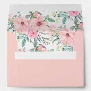 Elegant Blush Pink Watercolor Floral Leaves White Envelope