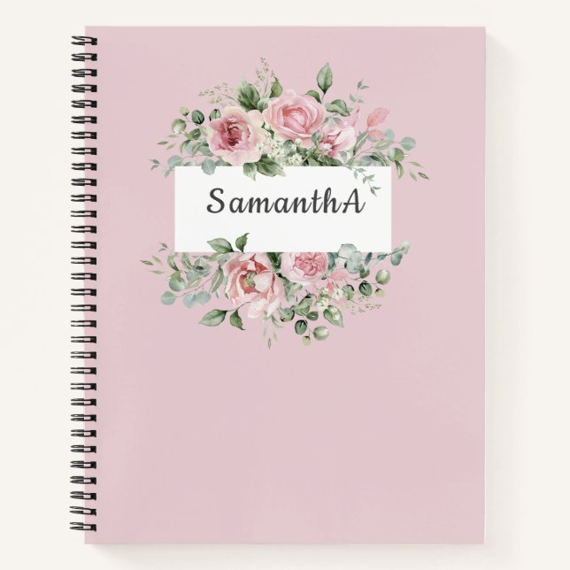 Elegant Blush pink watercolor floral Personalised  Notebook (Front)