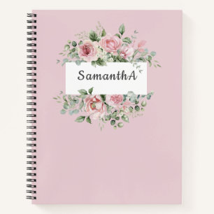 Elegant Blush pink watercolor floral Personalized  Notebook
