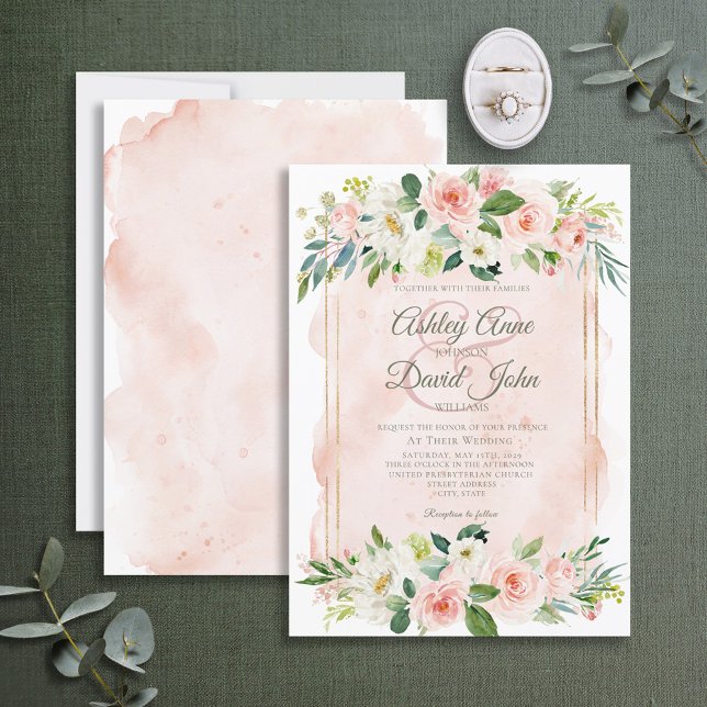 Elegant Blush Pink Watercolor Floral Script Photo Invitation (Creator Uploaded)