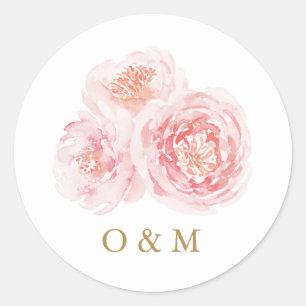 Elegant blush pink watercolor floral wedding classic round sticker
