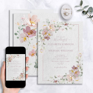 Elegant Blush Pink Watercolor Floral Wedding Invitation