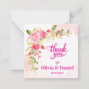 Elegant Blush Pink Watercolor Floral Wedding Thank Card