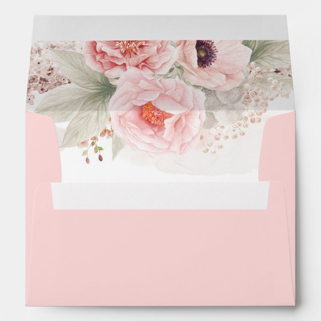 Elegant Blush Pink Watercolor Flowers Envelope (Back (Bottom))