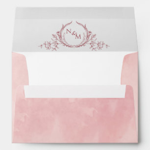 Elegant Blush Pink Watercolor Monogram Wedding Envelope