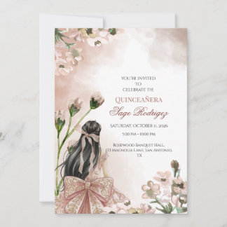 Elegant Blush Pink Watercolor Quinceañera Invite