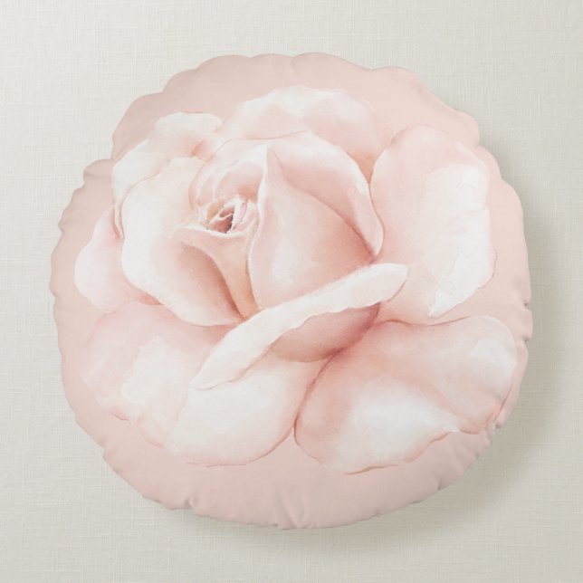 Elegant Blush Pink Watercolor Rose Home Decor Round Cushion (Front)