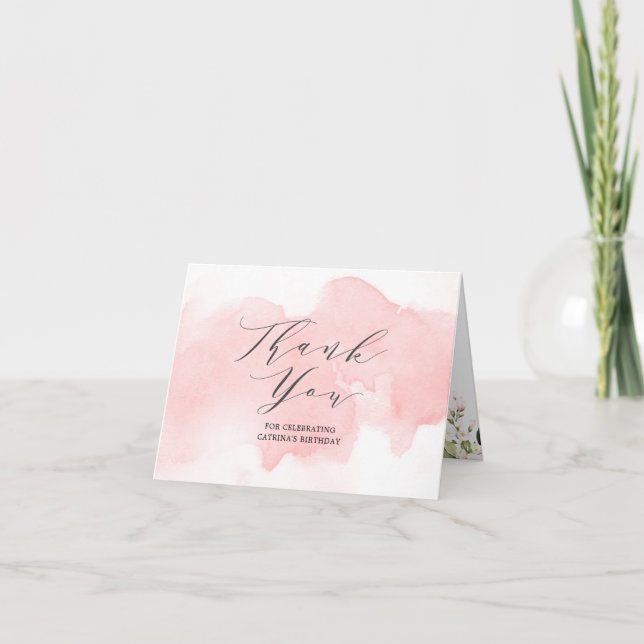 Elegant Blush Pink Watercolor Thank You Folded (Front)
