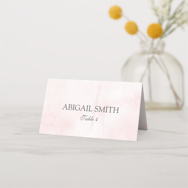Elegant Blush Pink Watercolor  Wedding Place Cards (Front)