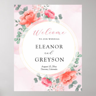 Elegant blush pink watercolor wedding welcome poster