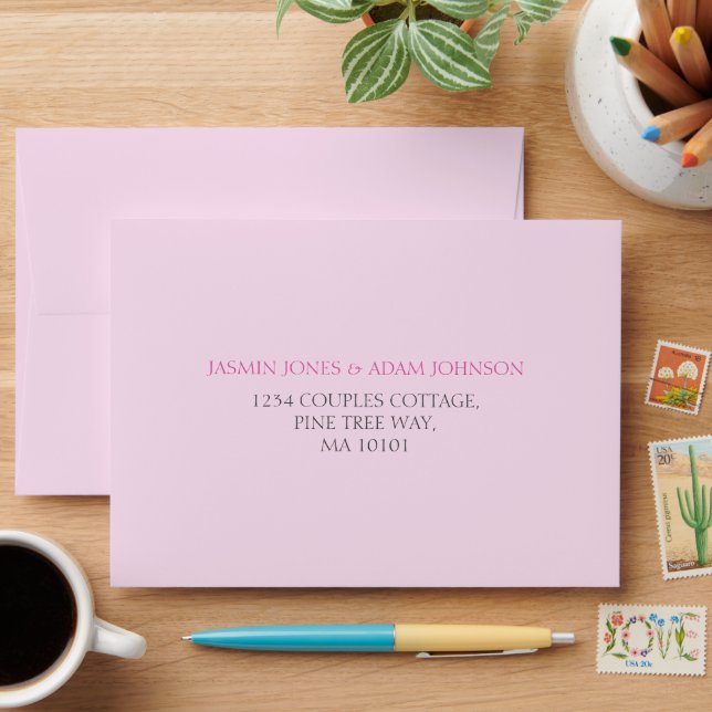 Elegant Blush Pink Wedding Addressed Invitation Envelope (Desk)