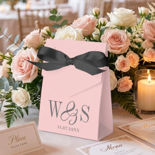 Elegant Blush Pink Wedding Couples Initials Favour Box