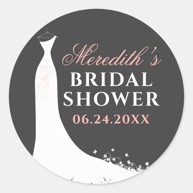 Elegant Blush Pink Wedding Gown Bridal Shower Classic Round Sticker (Front)