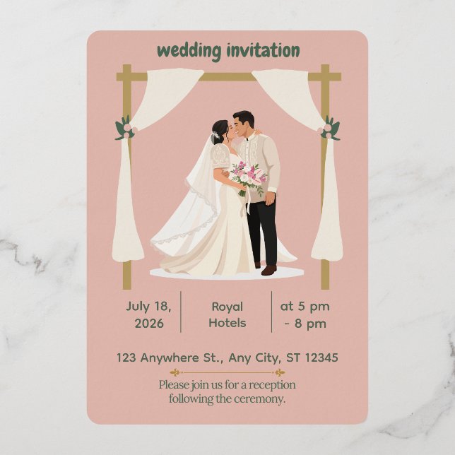 Elegant Blush Pink Wedding Invitation| Romantic  (Front)