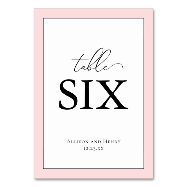 Elegant Blush Pink Wedding Reception Table Number (Front)