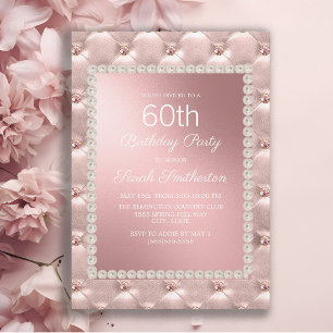 Elegant Blush Pink White 60th Birthday Party Invitation