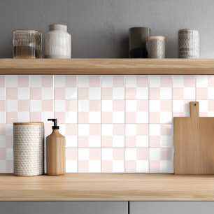 Elegant Blush Pink White Chequered Ceramic Tile
