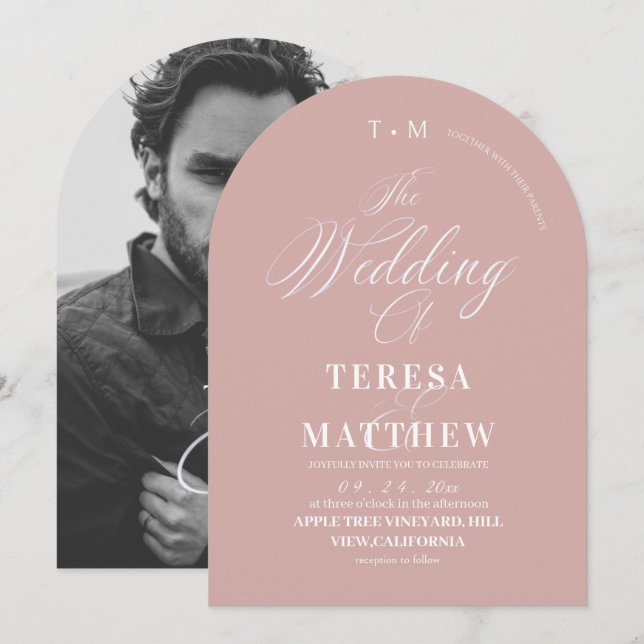 Elegant Blush Pink & White Classic Script Wedding Invitation (Front/Back)