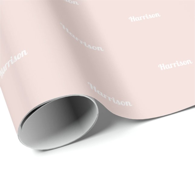 Elegant blush pink white custom name text birthday wrapping paper (Roll Corner)