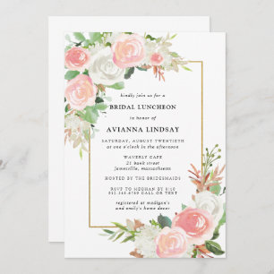 Elegant Blush Pink White Floral Bridal Luncheon Invitation