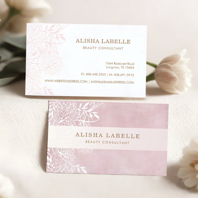 Elegant Blush Pink & White Floral Foliage Lace Business Card (Elegant Blush Pink & White Floral Foliage Lace Business Card)