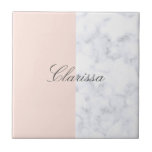 Elegant blush pink & white marble colour block ceramic tile<br><div class="desc">Minimal design featuring blush pink and white marble colour block.</div>
