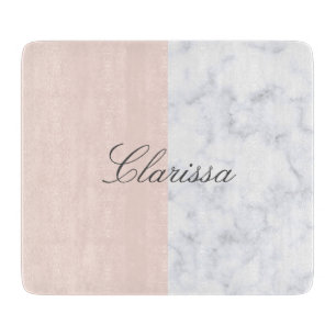 Elegant blush pink & white marble colour block cutting board