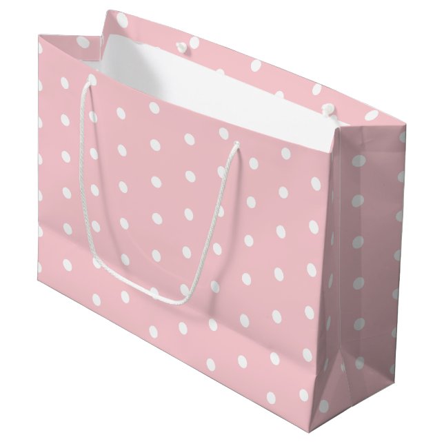 Elegant Blush Pink White Polka Dotted Template Large Gift Bag (Front Angled)