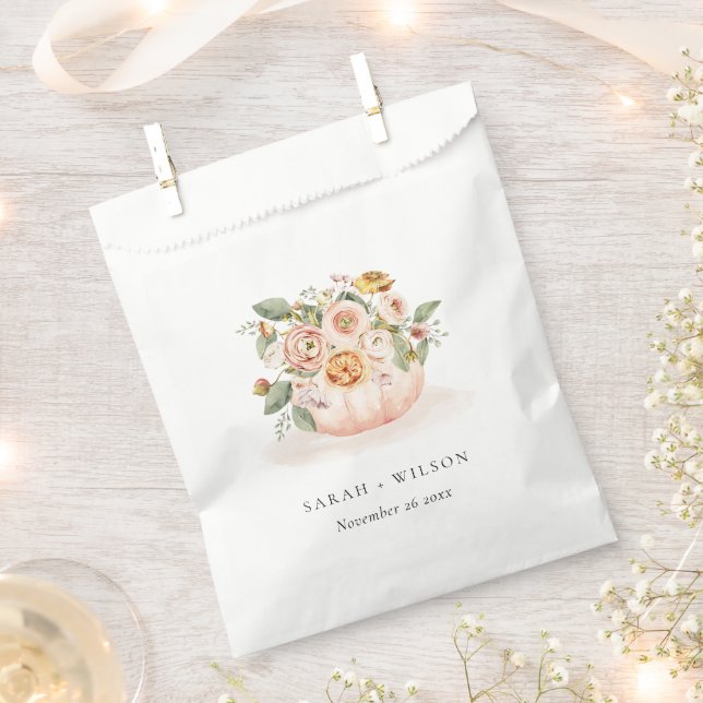 Elegant Blush Pink White Pumpkin Floral Wedding Favour Bag (Clipped)