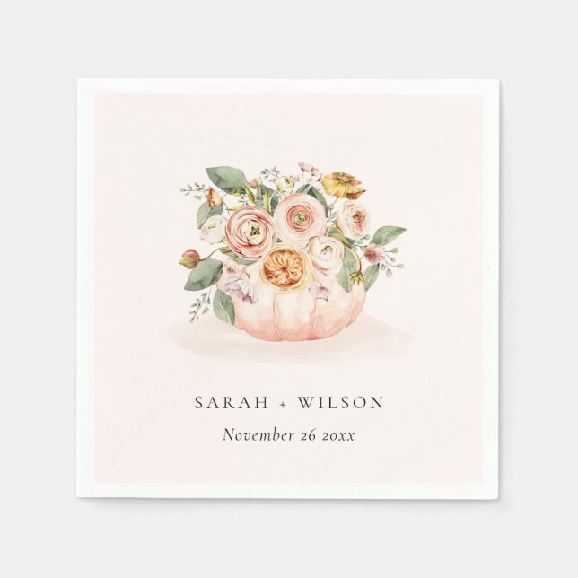Elegant Blush Pink White Pumpkin Floral Wedding Napkin (Front)