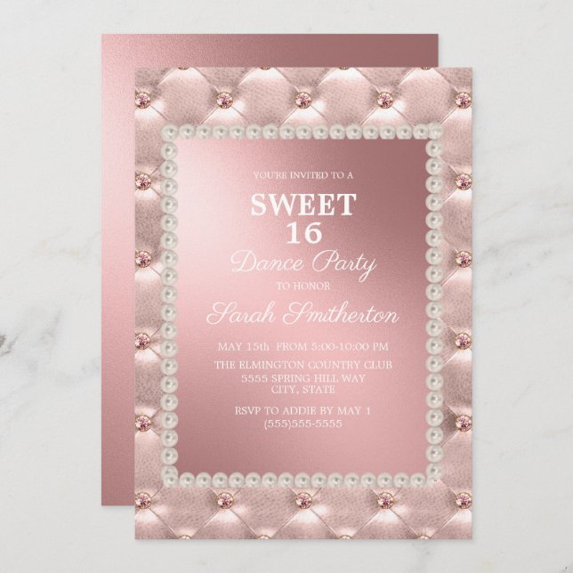 Elegant Blush Pink White Sweet 16 Dance Party Invitation (Front/Back)