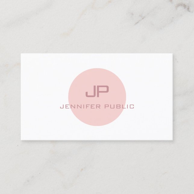 Elegant Blush Pink White Trendy Modern Monogram Business Card (Front)