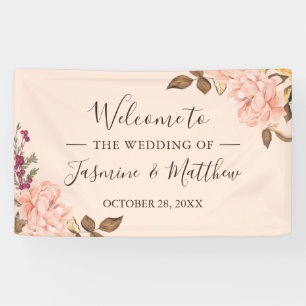 Elegant Blush Pink Wild Floral Wedding Party Banner