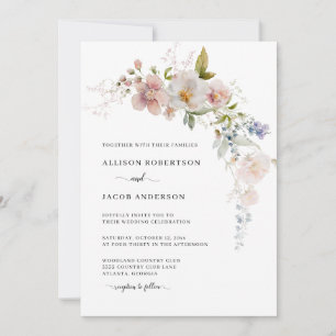 Elegant Blush Pink Wildflower Floral Wedding Invitation