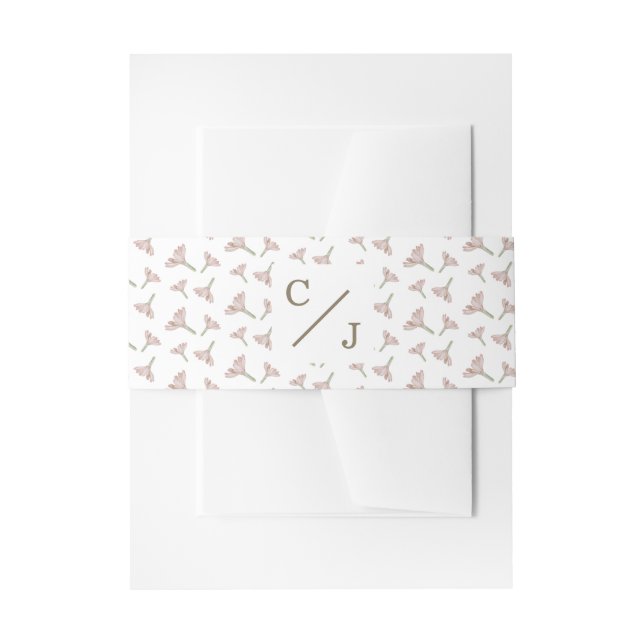 Elegant Blush Pink Wildflower Pattern Monogram Invitation Belly Band (Front Example)