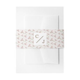 Elegant Blush Pink Wildflower Pattern Monogram Invitation Belly Band