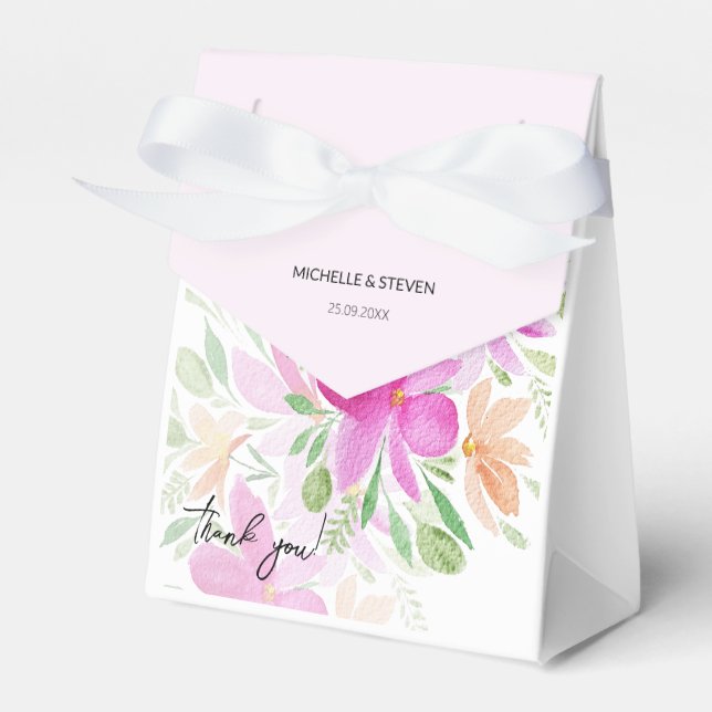 Elegant Blush Pink Wildflowers Watercolor Art Favour Box (Front Side)
