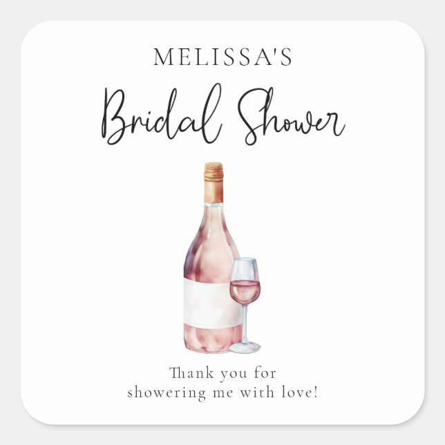 Elegant Blush Pink Wine Bridal Shower Favour Square Sticker (Front)