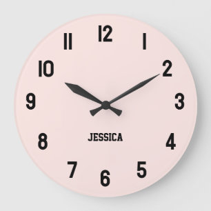 Elegant Blush Pink With Black Numbers Personised Large Clock