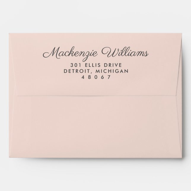 Elegant Blush Pink with Black Wedding Envelope (Back (Top Flap))