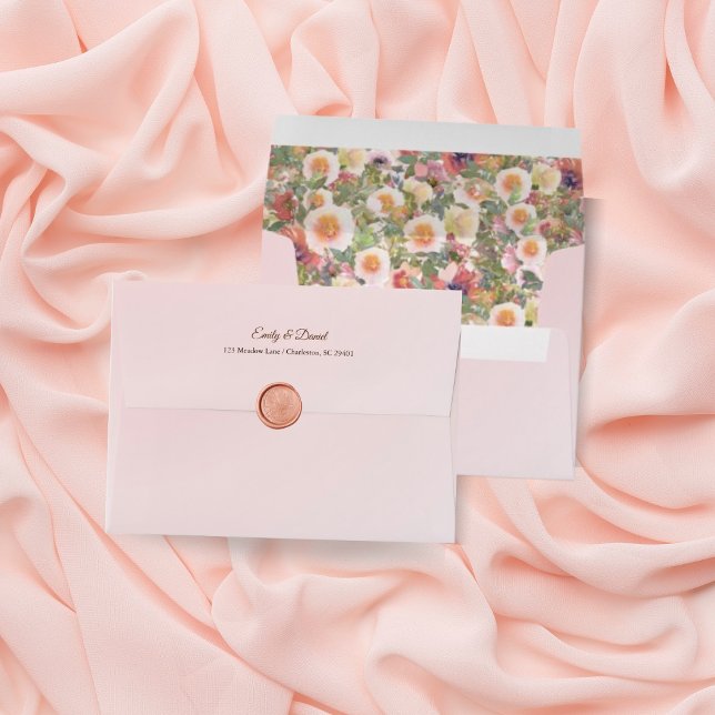 Elegant Blush Pink With Florals Wedding Envelope (Creator Uploaded)