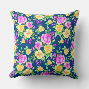 Elegant Blush Pink Yellow Rose Floral Pattern Cushion