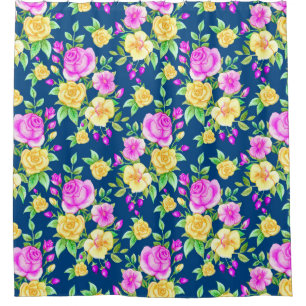 Elegant Blush Pink Yellow Rose Floral Pattern Shower Curtain
