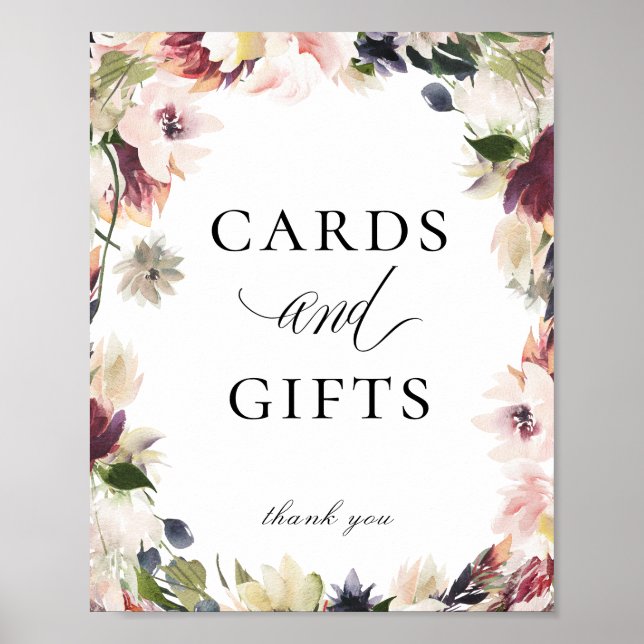 Elegant Blush Plum Floral Cards Gifts Sign (Front)