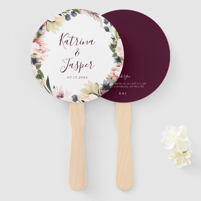 Elegant Blush Plum Floral Wedding Hand Fans (Front and Back)