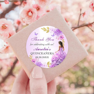 Elegant Blush Purple Floral Quinceanera Birthday Classic Round Sticker