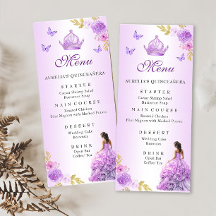 Elegant Blush Purple Floral Quinceañera Birthday Menu