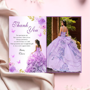 Elegant Blush Purple Floral Quinceañera Birthday Thank You Card