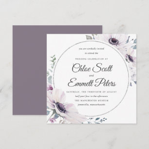 Elegant Blush Purple Floral Silver Wedding Invitation