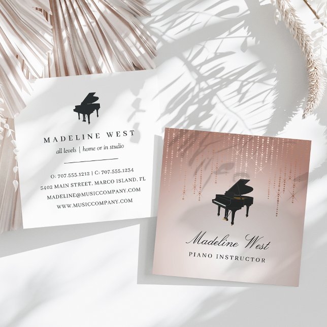 Elegant Blush Rain Piano Instructor Music Teacher Square Business Card (Creator Uploaded)